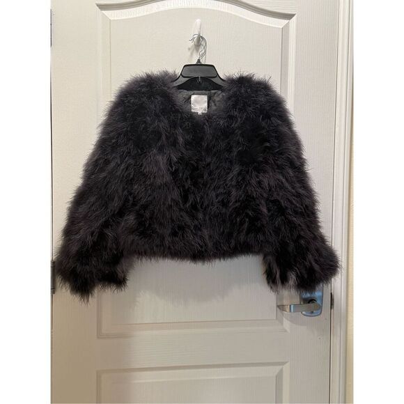 Next Chapter Real Ostrich Feather Fur Coat in Dark Grey Winter Travel size M NWT - Picture 2 of 6
